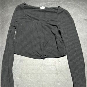 Garage Black Ribbed Tie Front Blouse